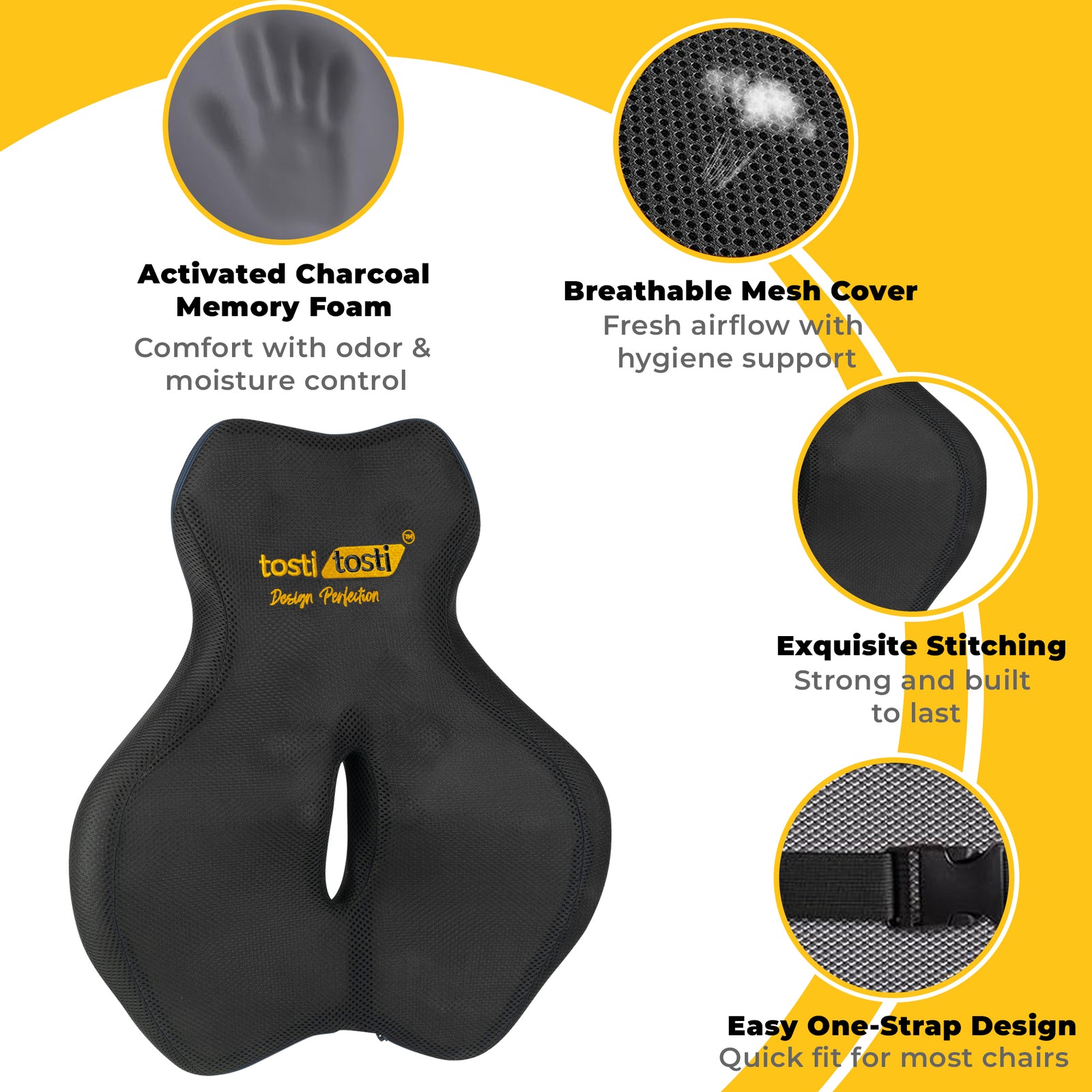 TostiTosti back support cushion with ergonomic pressure-point design