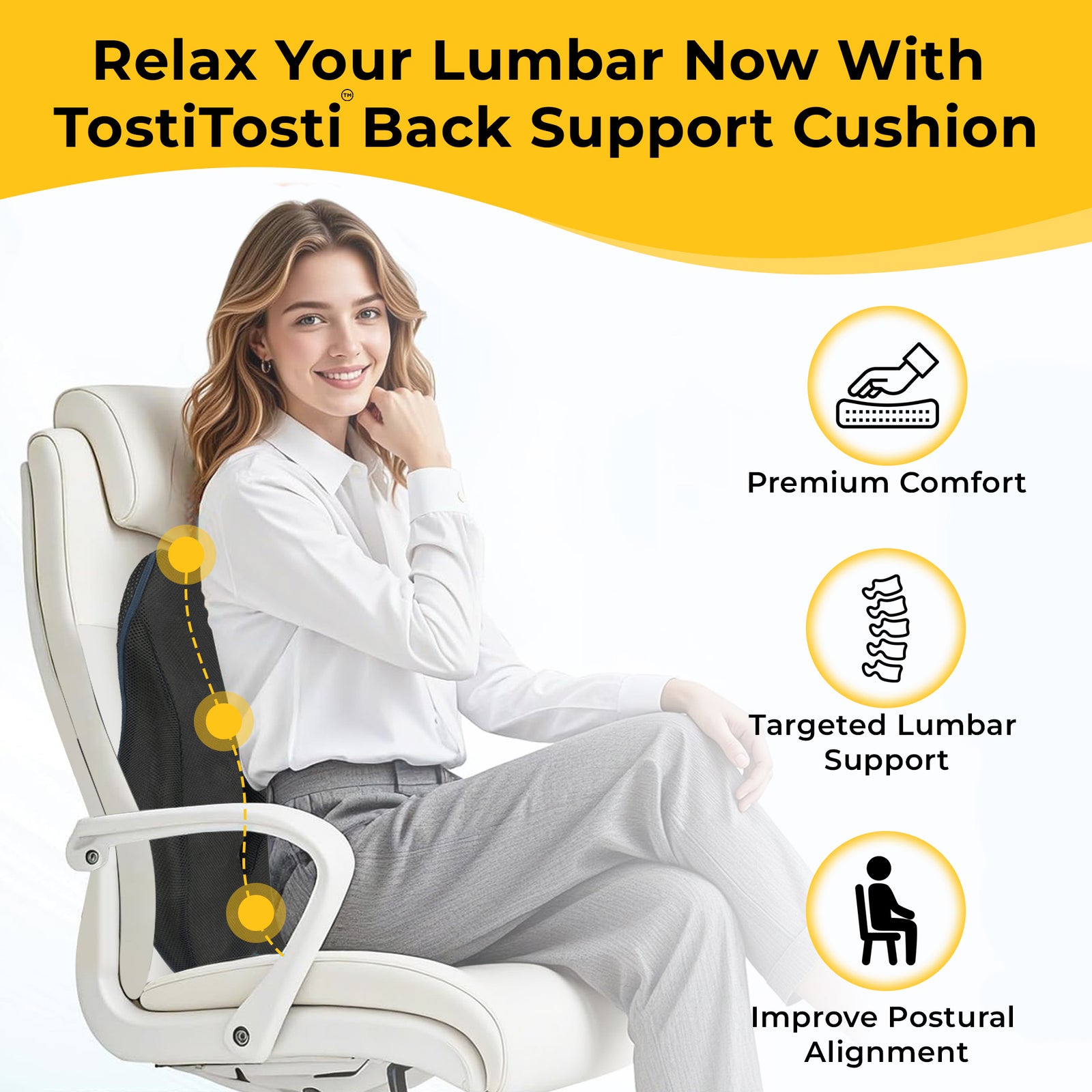 Premium memory foam back support cushion with breathable mesh cover