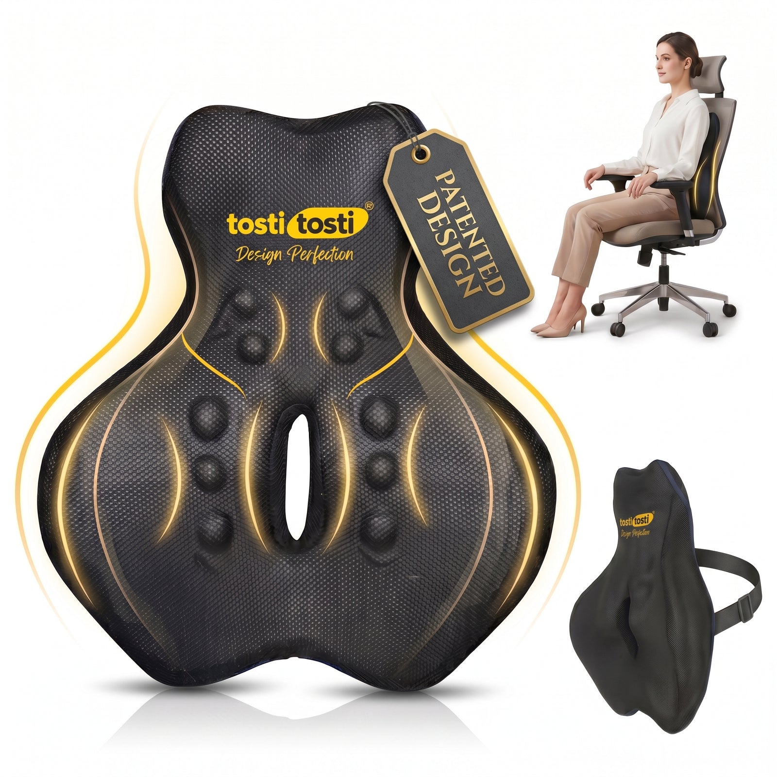 TostiTosti ergonomic back support cushion with activated charcoal memory foam