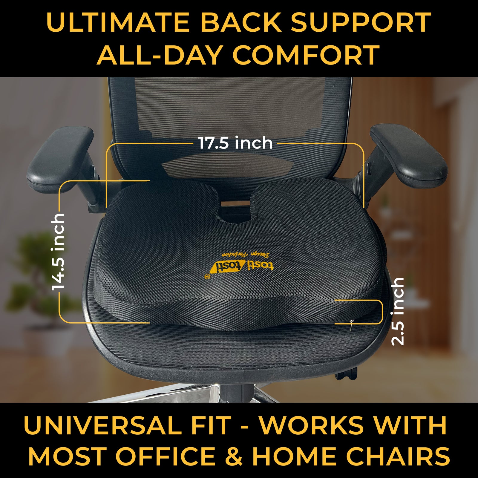TostiTosti seat cushion dimensions and fit on an office chair